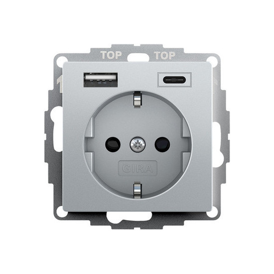 Gira 245926 SCHUKO SP USB-Spannungsversorgung 2-fach Typ A/C System 55 F Alu
