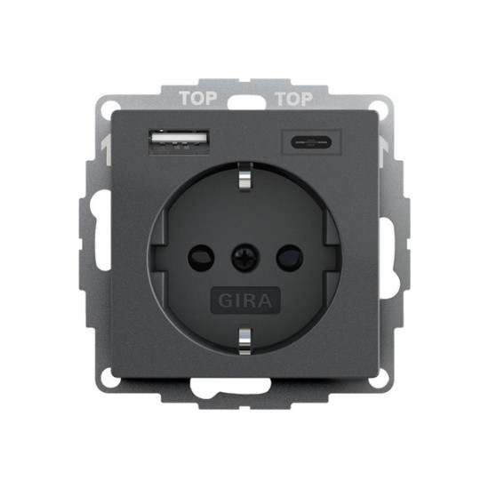 Gira 245928 SCHUKO SP USB-Spannungsversorgung 2-fach Typ A/C System 55 Anthrazit