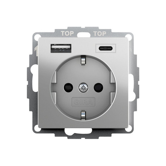 Gira 2459600 SCHUKO SP USB-Spannungsversorgung 2-fach Typ A/C System 55 Edelstahl(lack.)