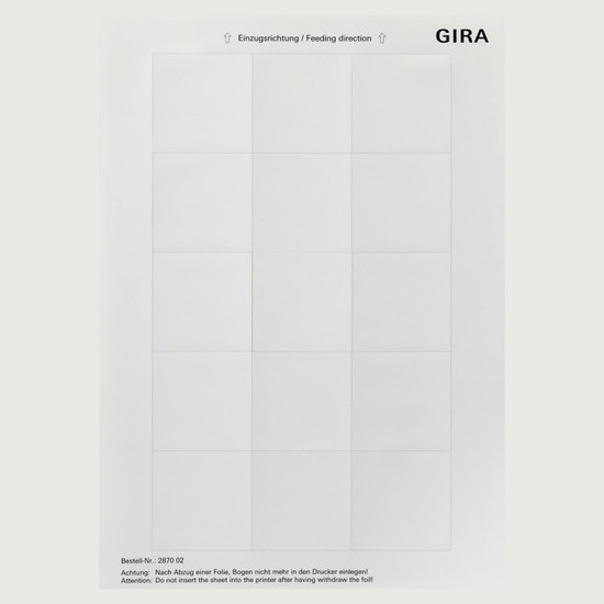 Gira 287002 Beschriftungsbögen 51 x 51 mm Zubehör Reinweiß