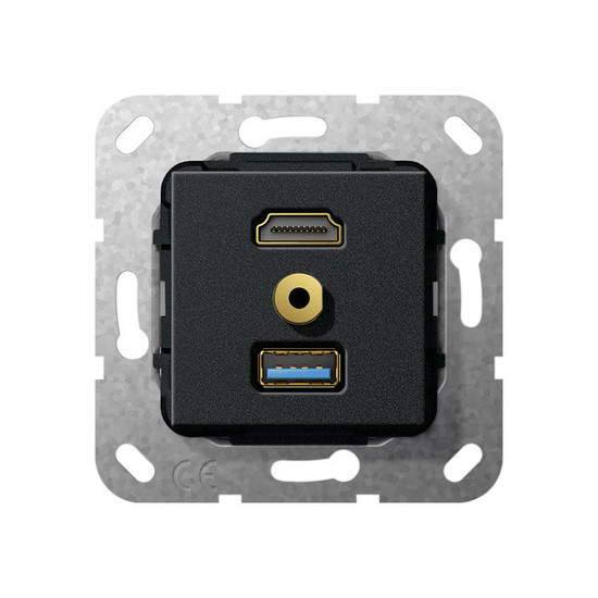 Gira 568110 HDMI USB 3.0 A M-Klinke K-poligeitsche Einsatz Schwarz m