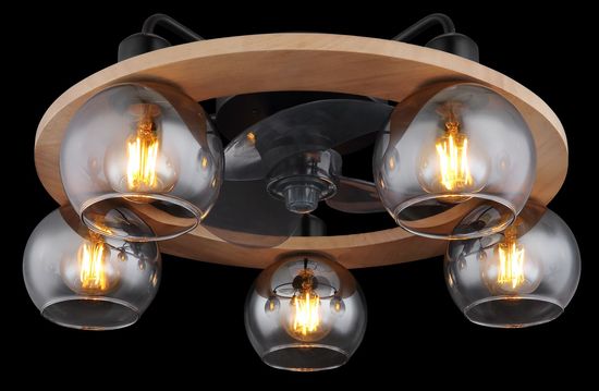 Globo Lamotta E27 Ventilator 5-fach Schwarz Matt, Metall Fernbedienung Ø13cm 03639