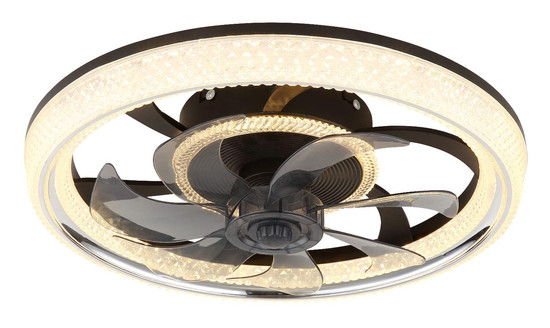 Globo LED Deckenventilator Cirilla 30W dimmbar Fernbedienung CCT warm-/tageslichtweiss Schwarz matt klar Acrylkristalle Ø48cm