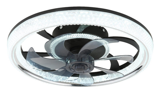 Globo LED Deckenventilator Cirilla 30W dimmbar Fernbedienung CCT warm-/tageslichtweiss Schwarz matt klar Acrylkristalle Ø48cm