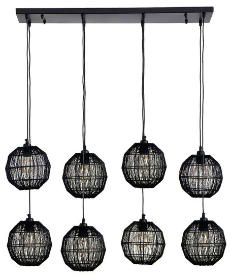 Globo Pendelleuchte Hermi II 8-flammig E27 Schwarz matt Metall Metallgeflecht 140x94cm