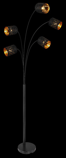 Globo Stehleuchte Clarke 5-flammig E14 Schwarz matt Dekorstanzungen Metall Textil 204cm