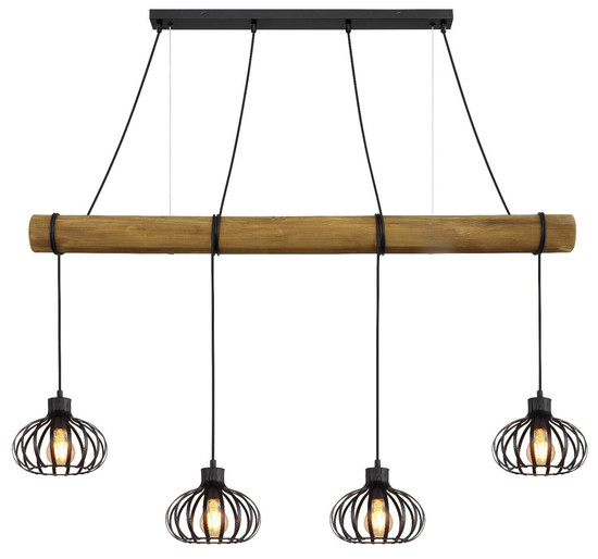 Globo Pendelleuchte Caldwell 4-flammig E27 Schwarz matt Metall Metallstäbe 150x125cm