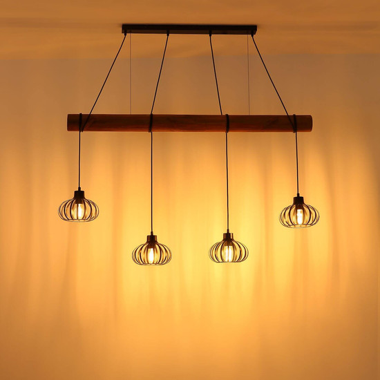 Globo Pendelleuchte Caldwell 4-flammig E27 Schwarz matt Metall Metallstäbe 150x125cm