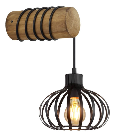 Globo Wandleuchte Caldwell E27 Braun schwarz matt Holz Metallstäbe 59x20cm