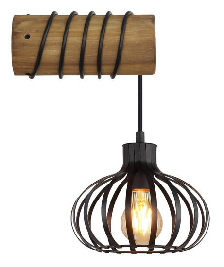Globo Wandleuchte Caldwell E27 Braun schwarz matt Holz Metallstäbe 59x20cm