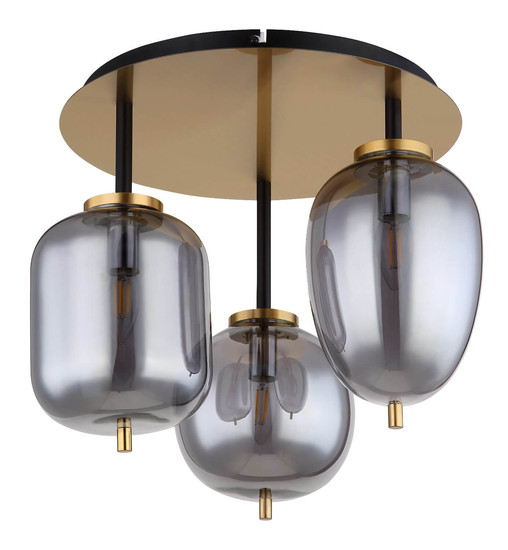Globo Deckenleuchte Blacky I 3-flammig E14 Messingfarben matt rauchfarben Metall Glas Ø46cm