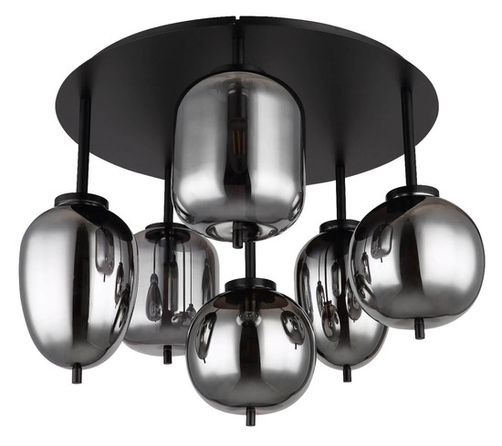 Globo Deckenleuchte Blacky 6-flammig E14 Schwarz matt rauchfarben Metall Glas Ø63cm