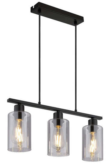 Globo Pendelleuchte Hadera 3-flammig E27 Schwarz matt rauchfarben Metall Glas 140x50cm