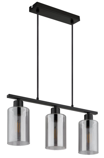 Globo Pendelleuchte Hadera 3-flammig E27 Schwarz matt rauchfarben Metall Glas 140x50cm