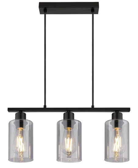 Globo Pendelleuchte Hadera 3-flammig E27 Schwarz matt rauchfarben Metall Glas 140x50cm