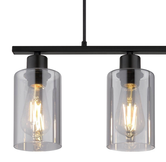 Globo Pendelleuchte Hadera 3-flammig E27 Schwarz matt rauchfarben Metall Glas 140x50cm