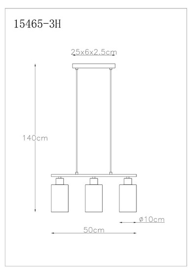 Globo Pendelleuchte Hadera 3-flammig E27 Schwarz matt rauchfarben Metall Glas 140x50cm