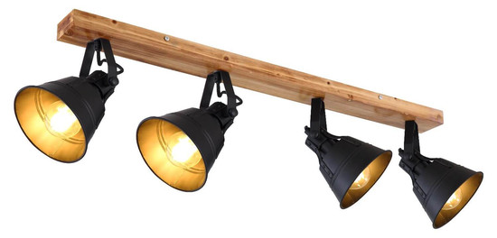 Globo Strahler Günther 4-flammig E27 Braun schwarz matt Holz Metall 82x24cm