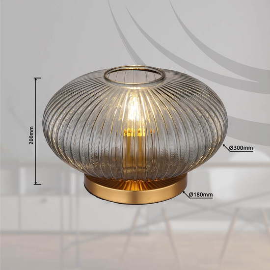 Globo Tischleuchte Normy E27 Messingfarben rauchfarben Metall Glas Ø30cm