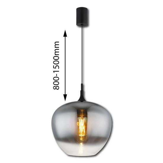 Globo Pendelleuchte Maxy E27 Schwarz matt rauchfarben Metall Glas Ø40cm
