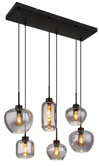 Globo Pendelleuchte Matt 6-flammig E27 Schwarz matt rauchfarben Metall Glas 120x87cm
