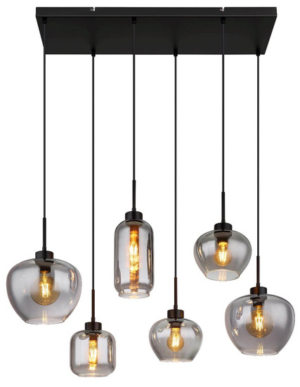 Globo Pendelleuchte Matt 6-flammig E27 Schwarz matt rauchfarben Metall Glas 120x87cm