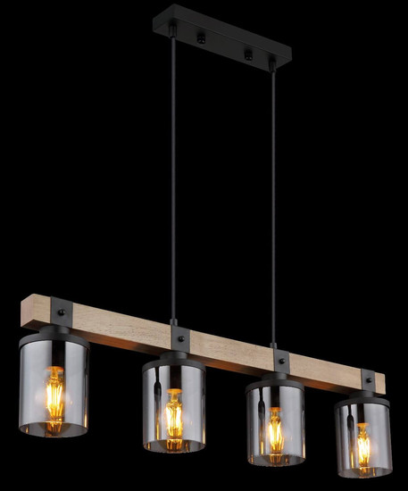Globo Pendelleuchte Lila 4-flammig E27 Schwarz matt rauchfarben Metall Glas 133x73cm