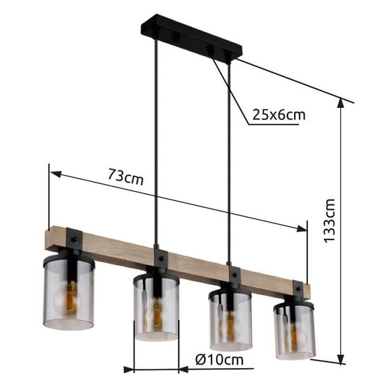 Globo Pendelleuchte Lila 4-flammig E27 Schwarz matt rauchfarben Metall Glas 133x73cm