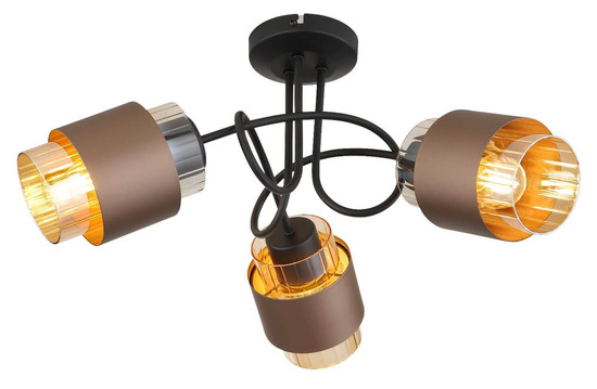 Globo Deckenleuchte Milley 3-flammig E27 Schwarz matt amber Metall Glas Ø43cm