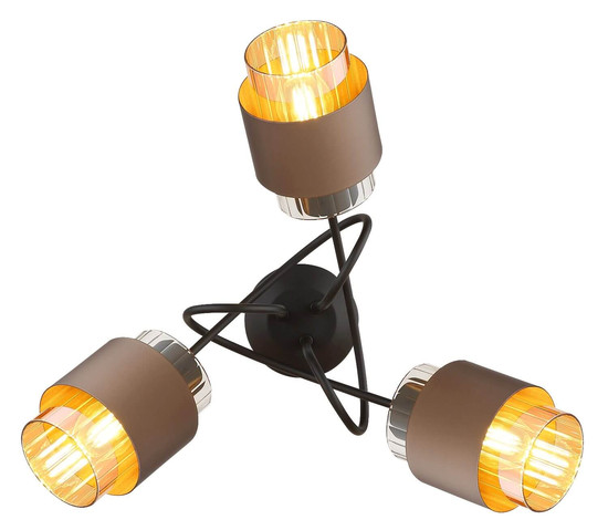 Globo Deckenleuchte Milley 3-flammig E27 Schwarz matt amber Metall Glas Ø43cm