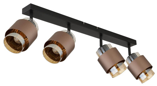 Globo Strahler Milley 4-flammig E27 Schwarz matt amber Metall Glas 65x12,5cm