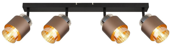 Globo Strahler Milley 4-flammig E27 Schwarz matt amber Metall Glas 65x12,5cm