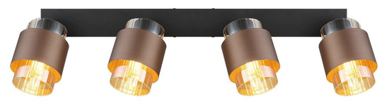 Globo Strahler Milley 4-flammig E27 Schwarz matt amber Metall Glas 65x12,5cm