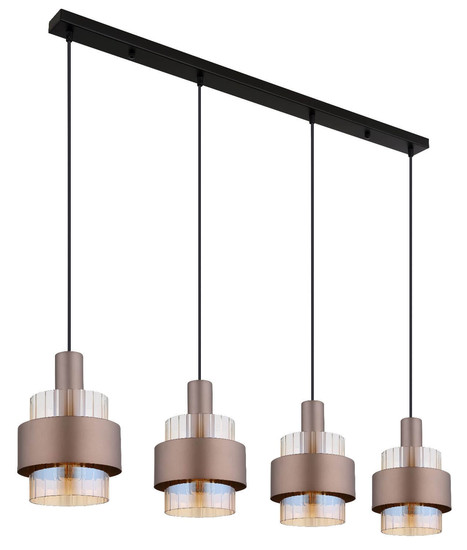 Globo Pendelleuchte Milley 4-flammig E27 Schwarz matt amber Metall Glas 150x110cm