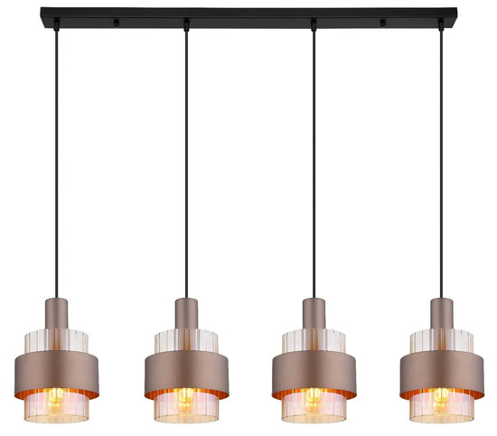 Globo Pendelleuchte Milley 4-flammig E27 Schwarz matt amber Metall Glas 150x110cm