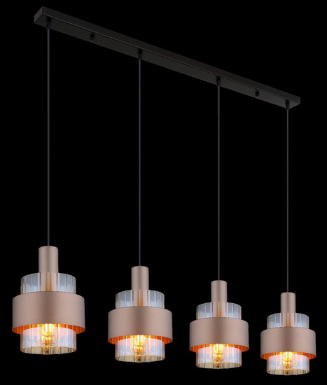 Globo Pendelleuchte Milley 4-flammig E27 Schwarz matt amber Metall Glas 150x110cm