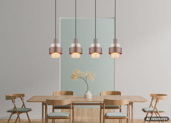 Globo Pendelleuchte Milley 4-flammig E27 Schwarz matt amber Metall Glas 150x110cm