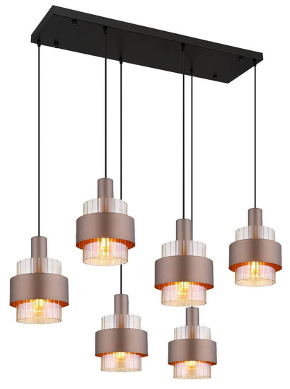 Globo Pendelleuchte Milley 6-flammig E27 Schwarz matt amber Metall Glas 150x96cm