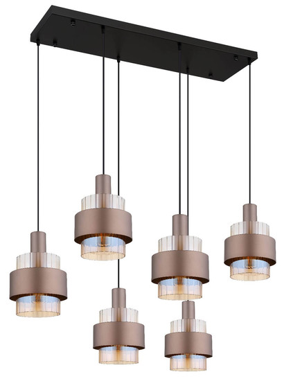 Globo Pendelleuchte Milley 6-flammig E27 Schwarz matt amber Metall Glas 150x96cm