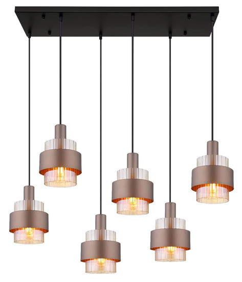 Globo Pendelleuchte Milley 6-flammig E27 Schwarz matt amber Metall Glas 150x96cm