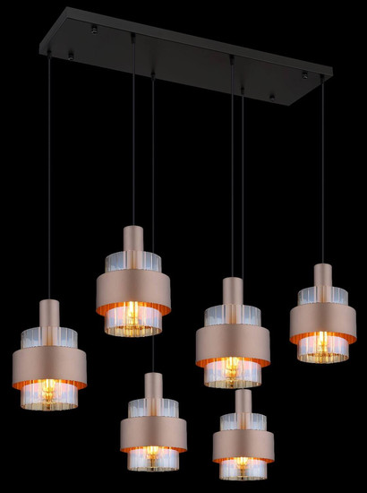 Globo Pendelleuchte Milley 6-flammig E27 Schwarz matt amber Metall Glas 150x96cm