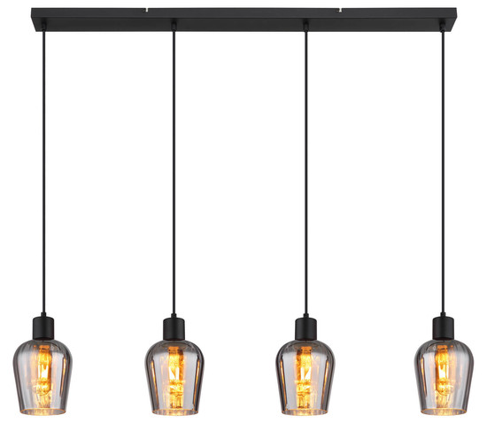 Globo Ryan E27 Hängeleuchte 4-fach 40W Schwarz Matt, Metall Ø13,5cm 15627-4