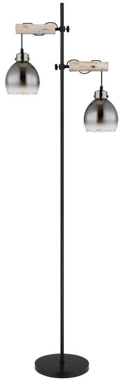 Globo Stehleuchte Ryan 2-flammig E27 Schwarz matt rauchfarben Metall Glas 168cm