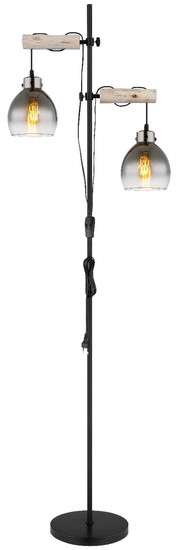 Globo Stehleuchte Ryan 2-flammig E27 Schwarz matt rauchfarben Metall Glas 168cm