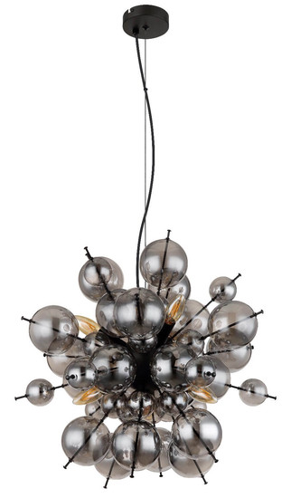 Globo Pendelleuchte Udo 6-flammig E14 Schwarz matt rauchfarben Metall Glaskugeln Ø55cm