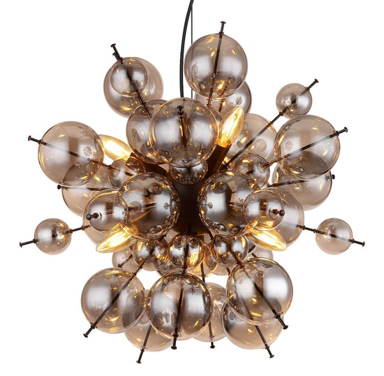Globo Pendelleuchte Udo 6-flammig E14 Schwarz matt rauchfarben Metall Glaskugeln Ø55cm