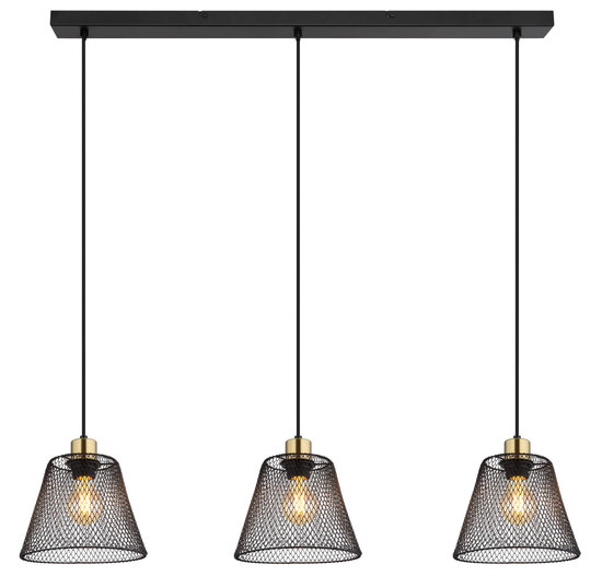 Globo Baku E27 Hängeleuchte 3-fach 40W Schwarz Matt, Metall Ø20cm 15646-3H