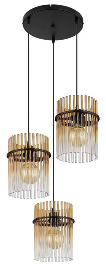 Globo Pendelleuchte Gorley 3-flammig E27 Schwarz matt amber Metall Glasstäbe Ø47cm