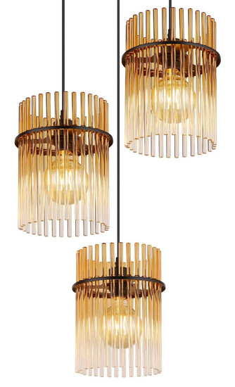 Globo Pendelleuchte Gorley 3-flammig E27 Schwarz matt amber Metall Glasstäbe Ø47cm