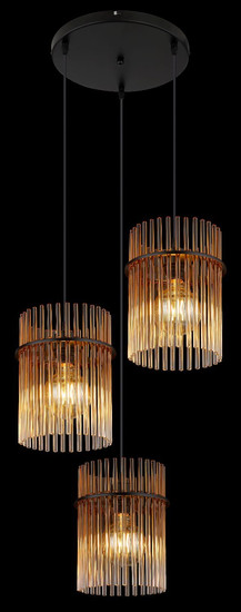 Globo Pendelleuchte Gorley 3-flammig E27 Schwarz matt amber Metall Glasstäbe Ø47cm